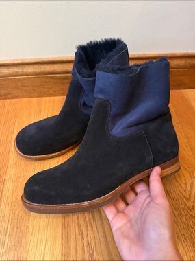 Shabbies Amsterdam Suede Ankle booties two toned blue made in Portugal US 8.5